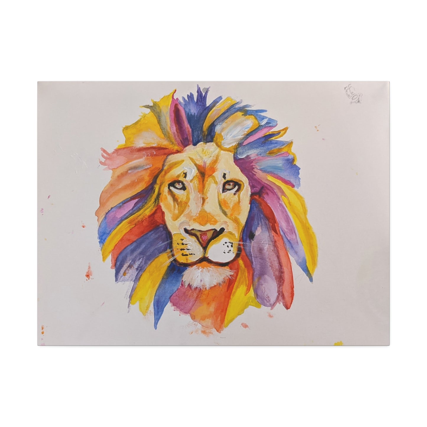 Colorful Watercolor Lion Canvas Print — Stretched Wall Art