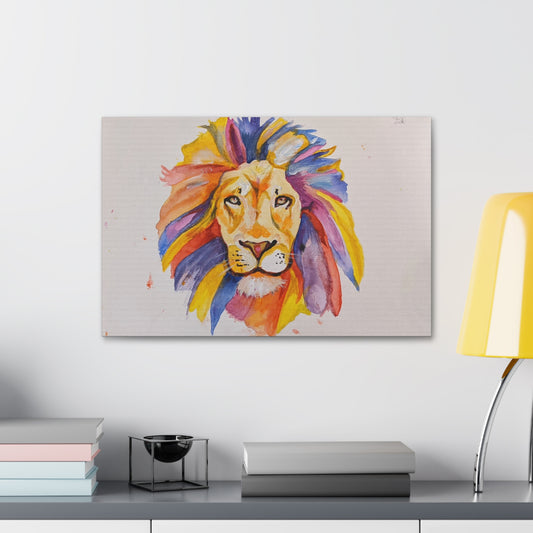 Colorful Watercolor Lion Canvas Print — Stretched Wall Art