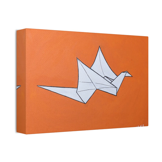 Origami Crane Canvas Wall Art — Modern Orange Stretched Canvas