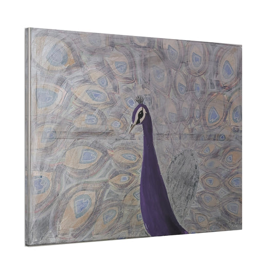 Purple Peacock Canvas Wall Art — Elegant Feather Pattern Stretched Canvas