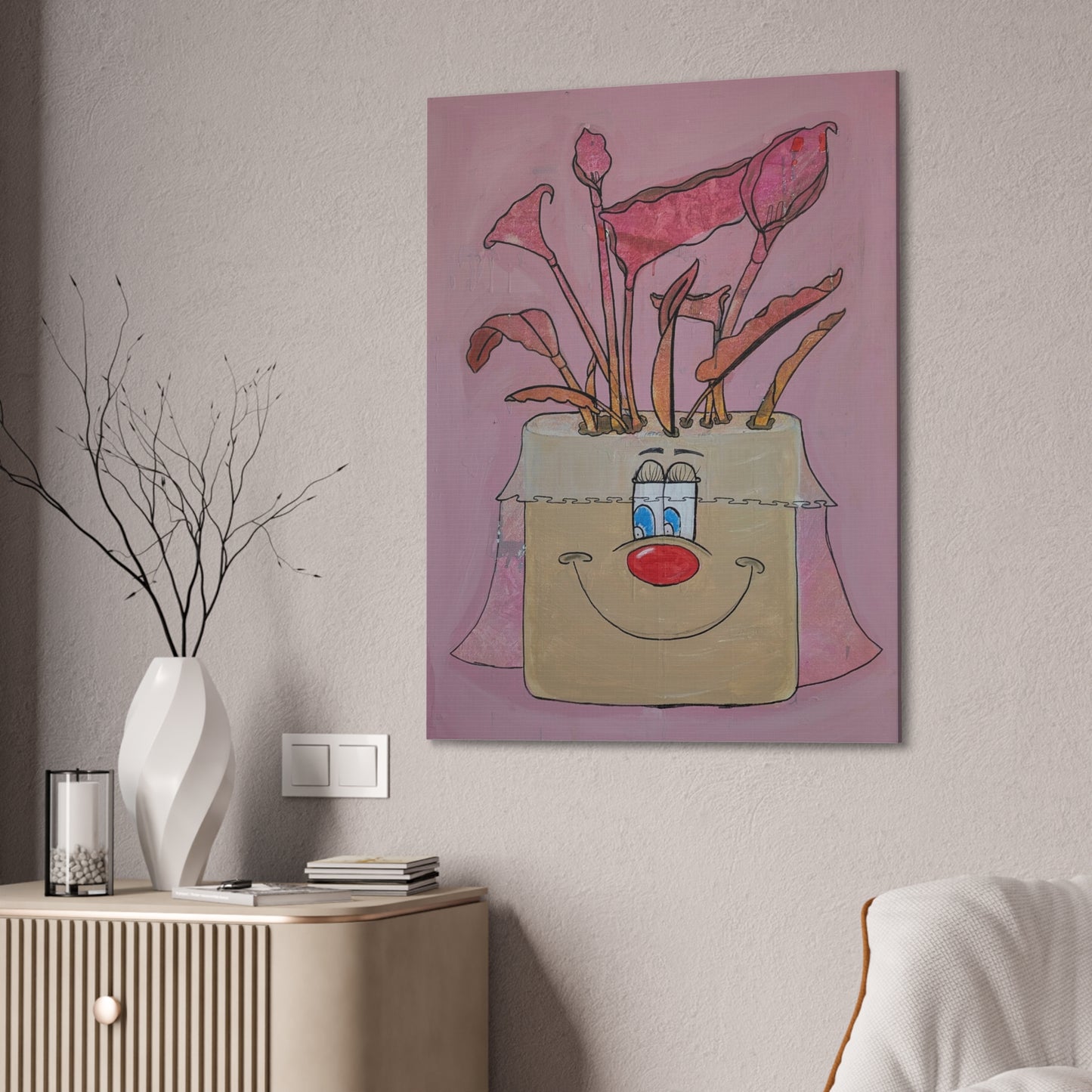 Whimsical Smiling Planter Canvas