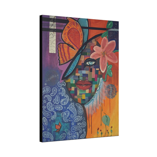 Abstract Floral Face Canvas Print – Colorful Pop Art Stretched Canvas