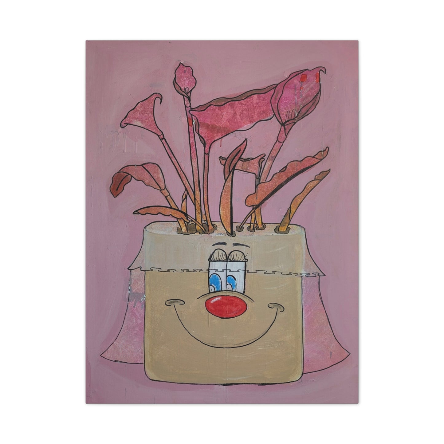 Whimsical Smiling Planter Canvas