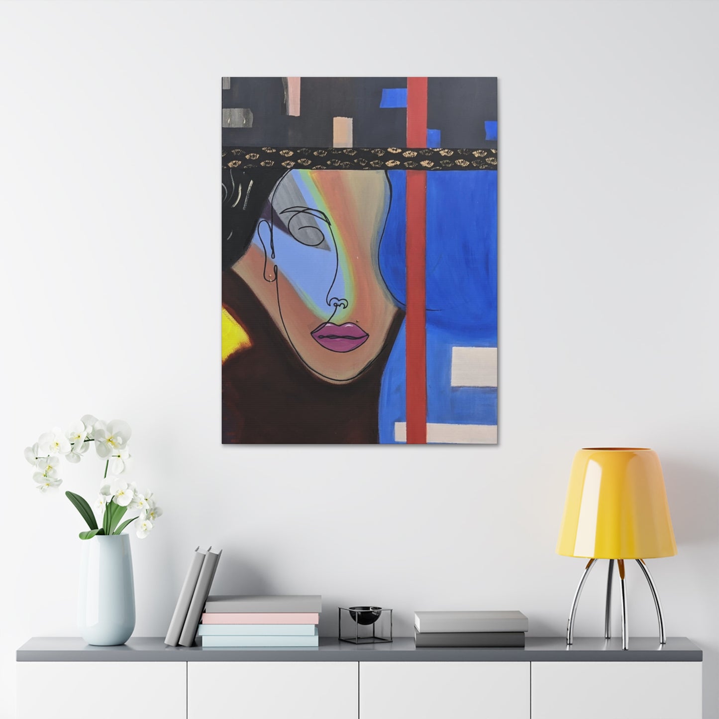 Abstract Rainbow Face Canvas Art – Modern Stretched 1.5" Wall Decor