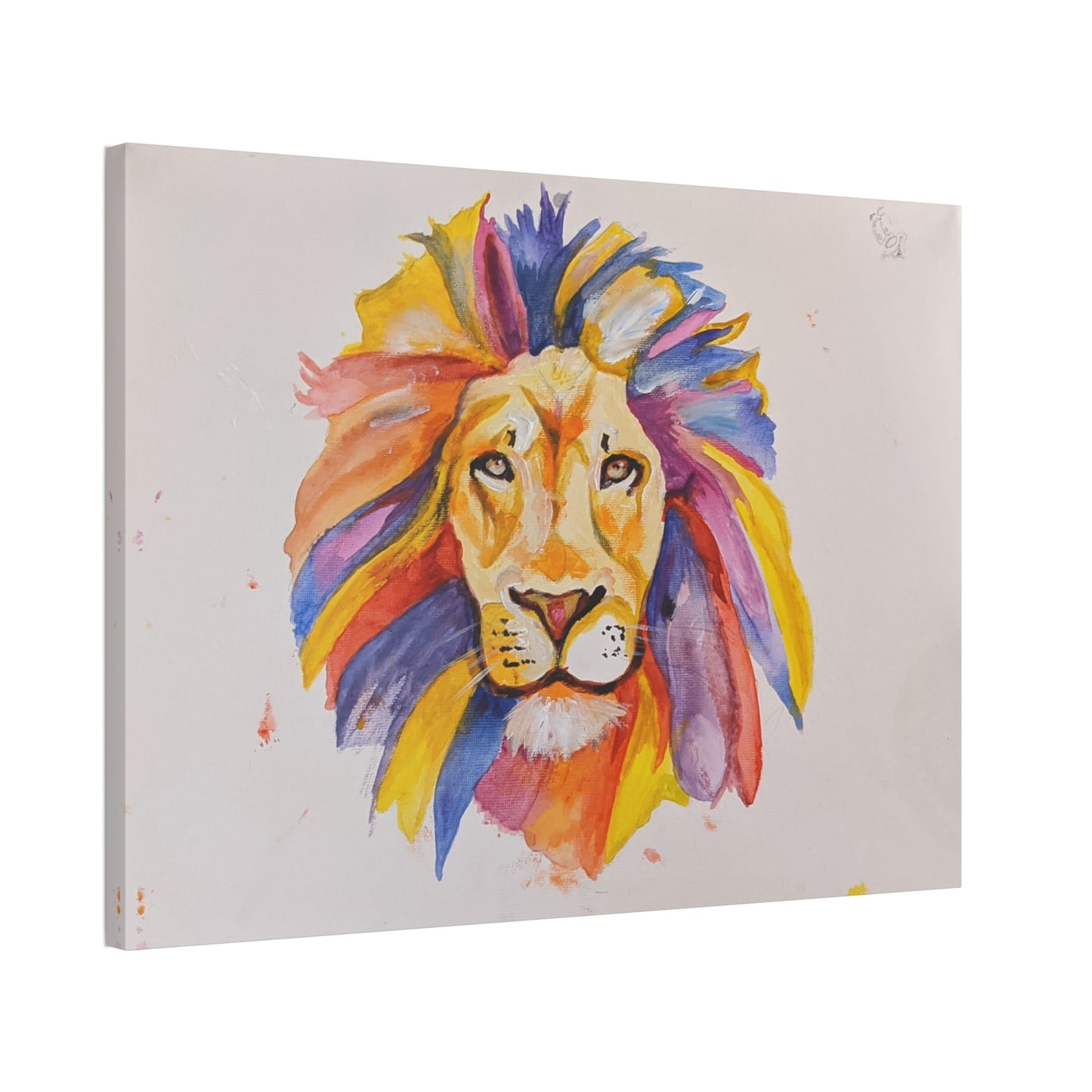 Colorful Watercolor Lion Canvas Print — Stretched Wall Art