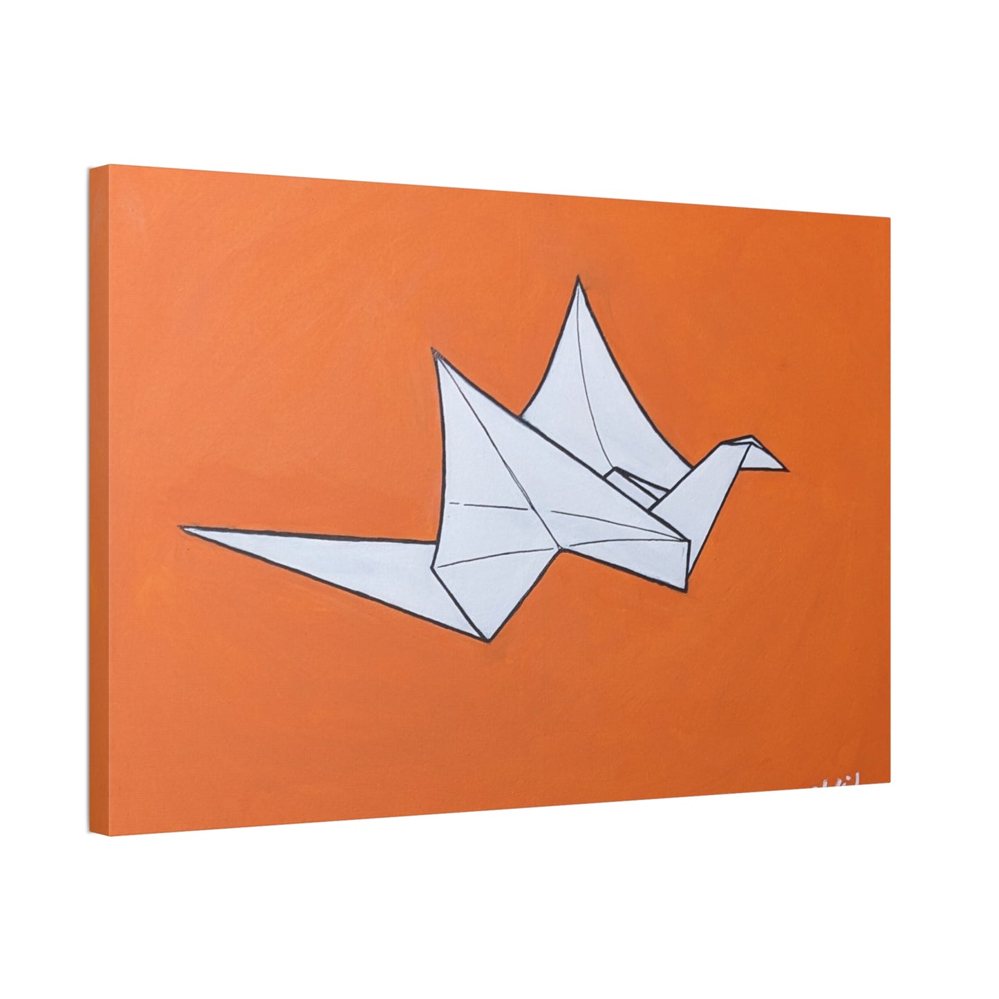 Origami Crane Canvas Wall Art — Modern Orange Stretched Canvas