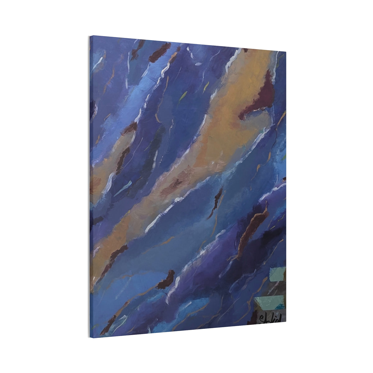 Abstract Blue & Gold Stretched Canvas Wall Art
