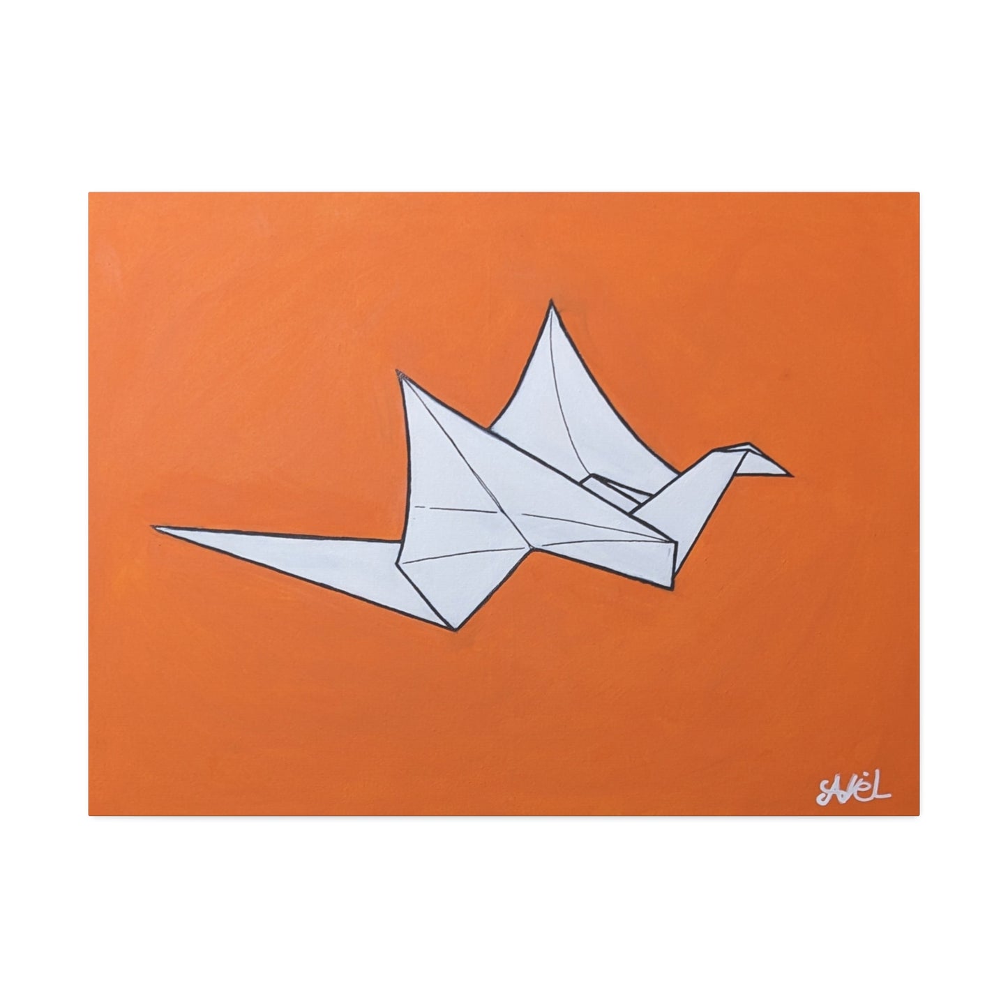 Origami Crane Canvas Wall Art — Modern Orange Stretched Canvas
