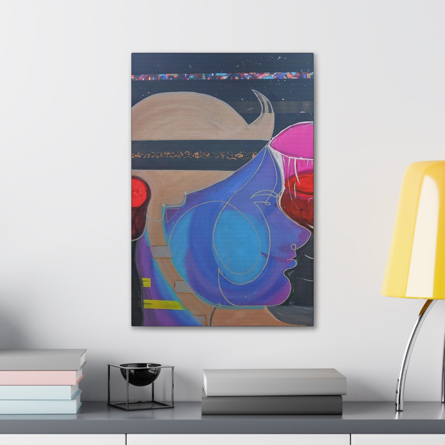 Abstract Colorful Profile Canvas Art – Modern Pop Portrait Stretched Canvas