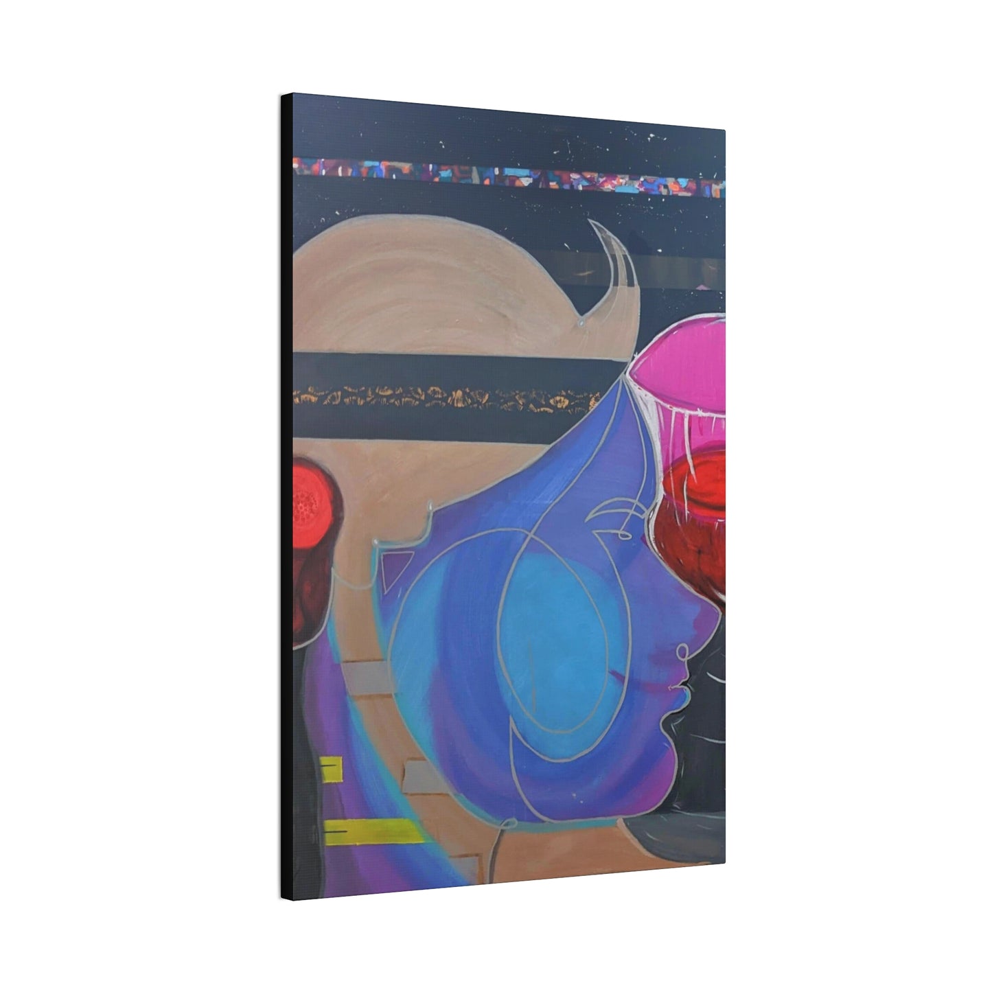 Abstract Colorful Profile Canvas Art – Modern Pop Portrait Stretched Canvas