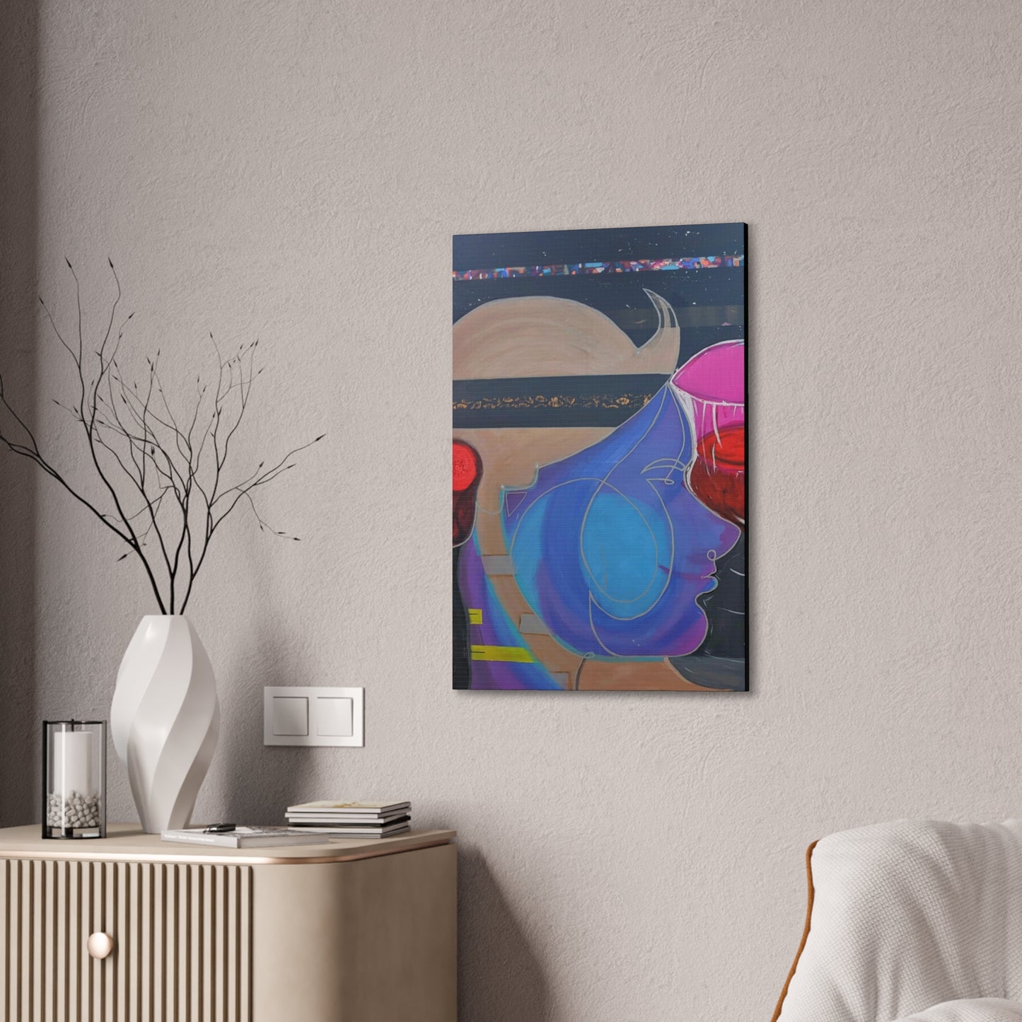 Abstract Colorful Profile Canvas Art – Modern Pop Portrait Stretched Canvas