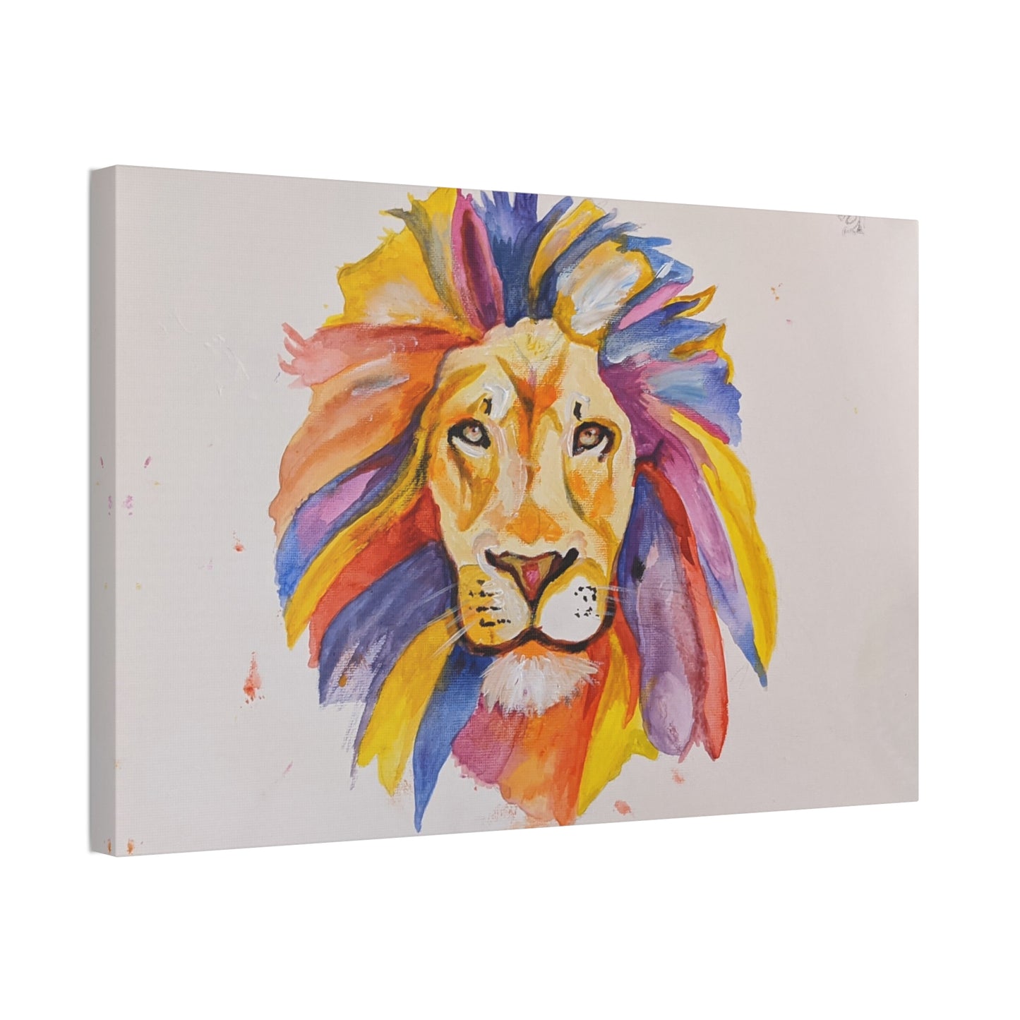 Colorful Watercolor Lion Canvas Print — Stretched Wall Art