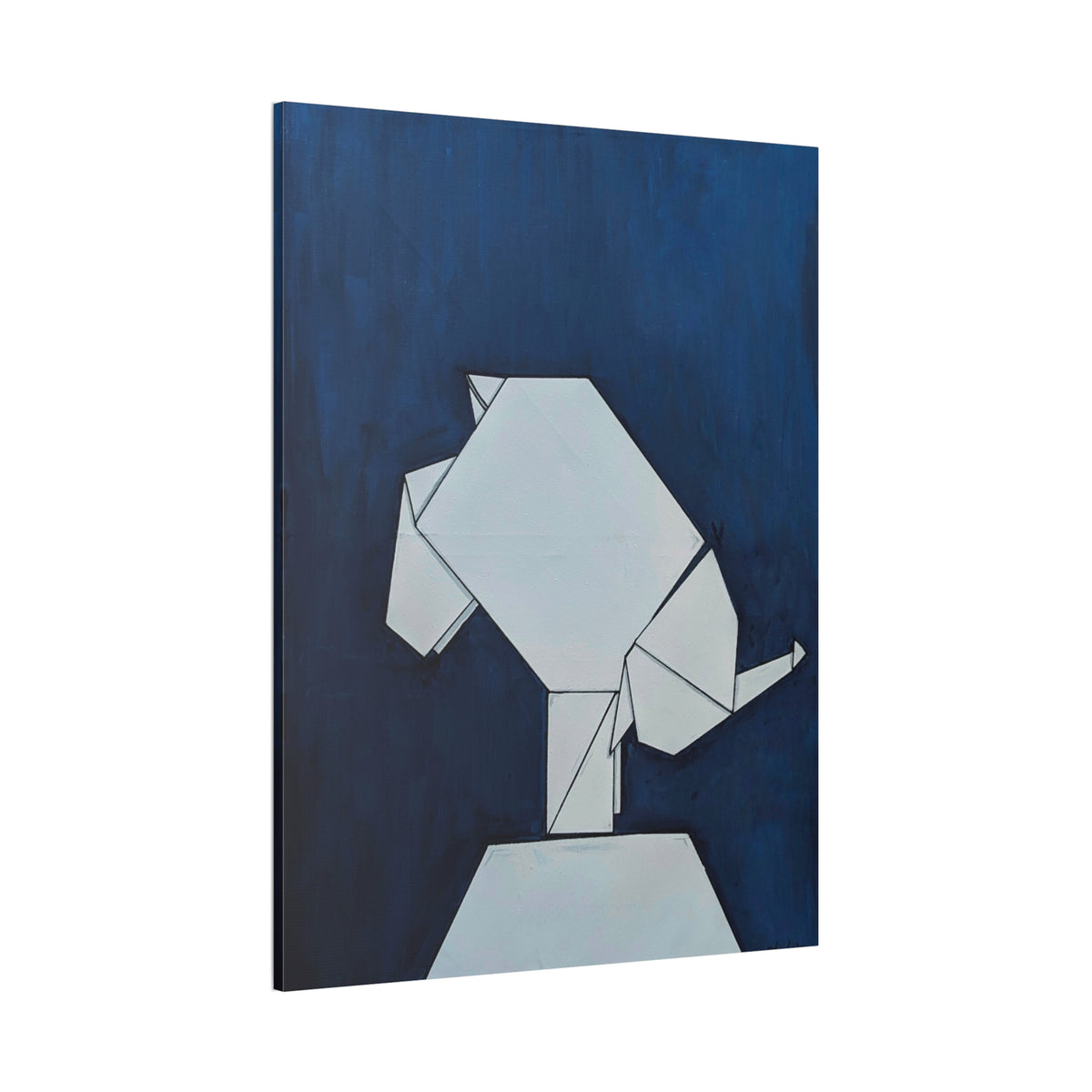 Origami Elephant Canvas Art — Minimalist Blue Stretched Canvas