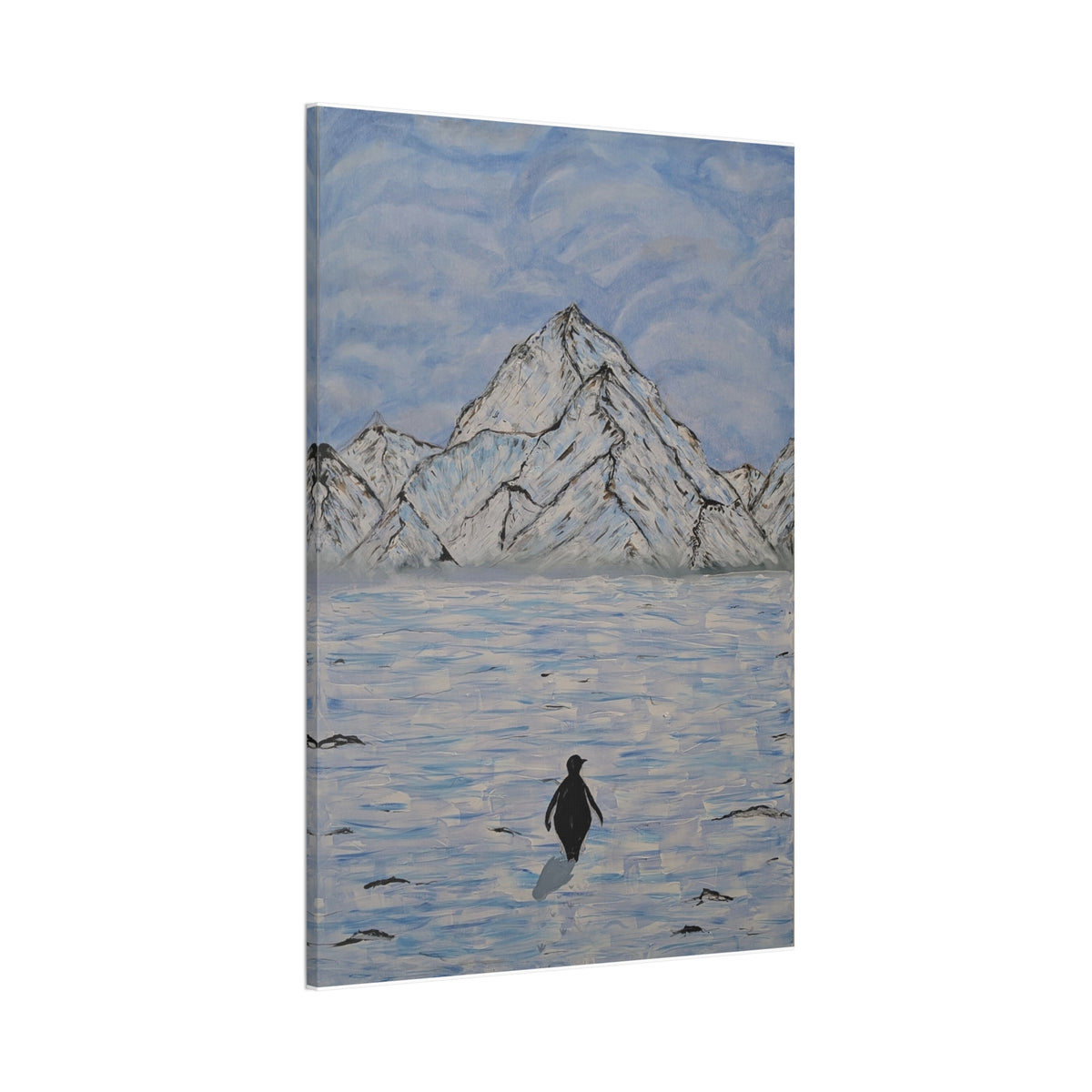 Penguin at Glacier Bay Canvas Wall Art — Arctic Mountain Landscape Print