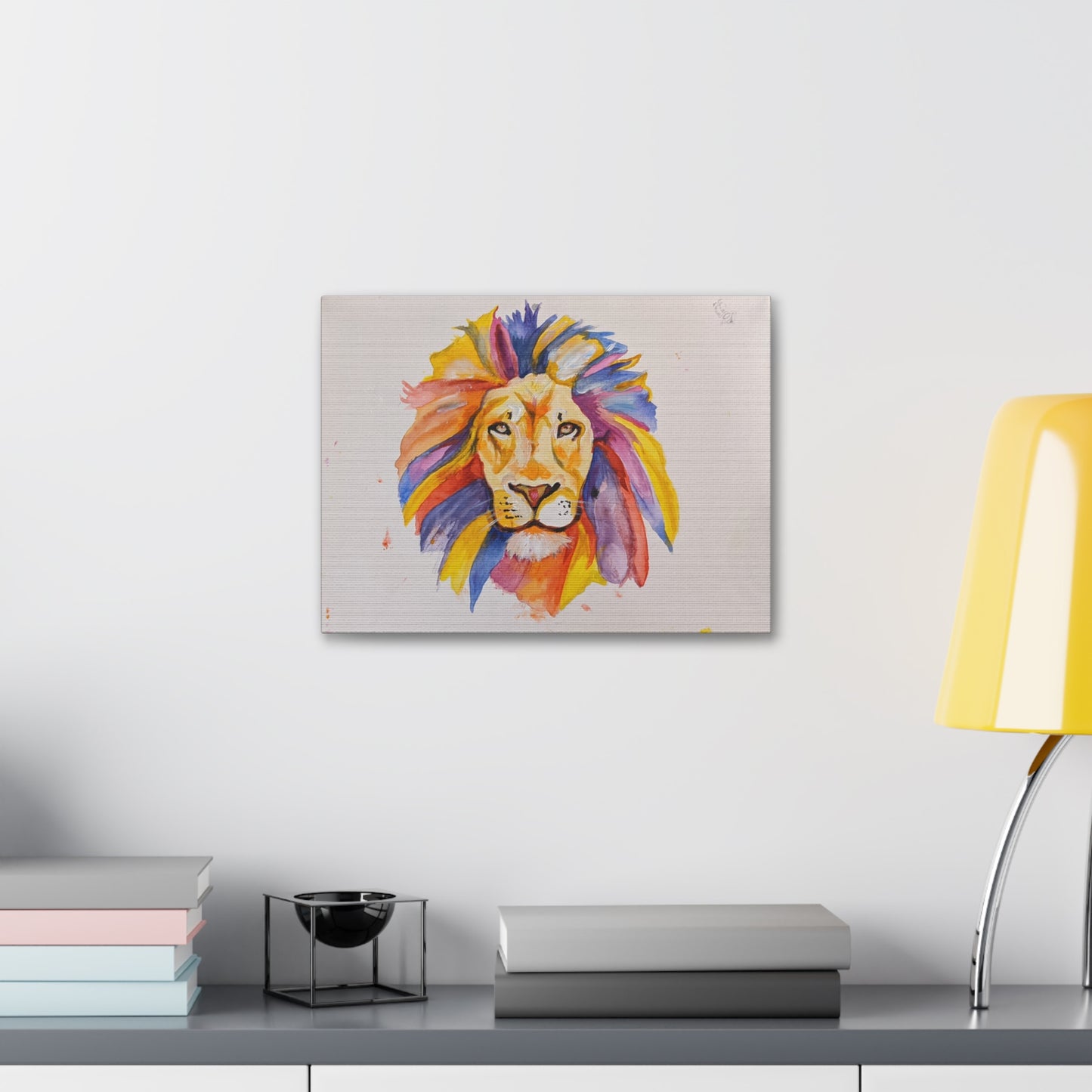Colorful Watercolor Lion Canvas Print — Stretched Wall Art
