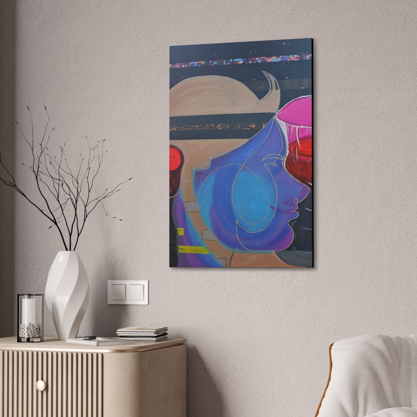 Abstract Colorful Profile Canvas Art – Modern Pop Portrait Stretched Canvas