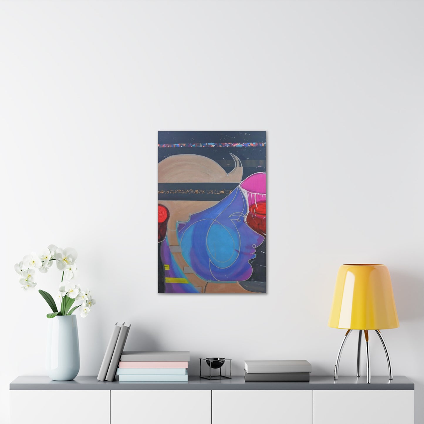 Abstract Colorful Profile Canvas Art – Modern Pop Portrait Stretched Canvas