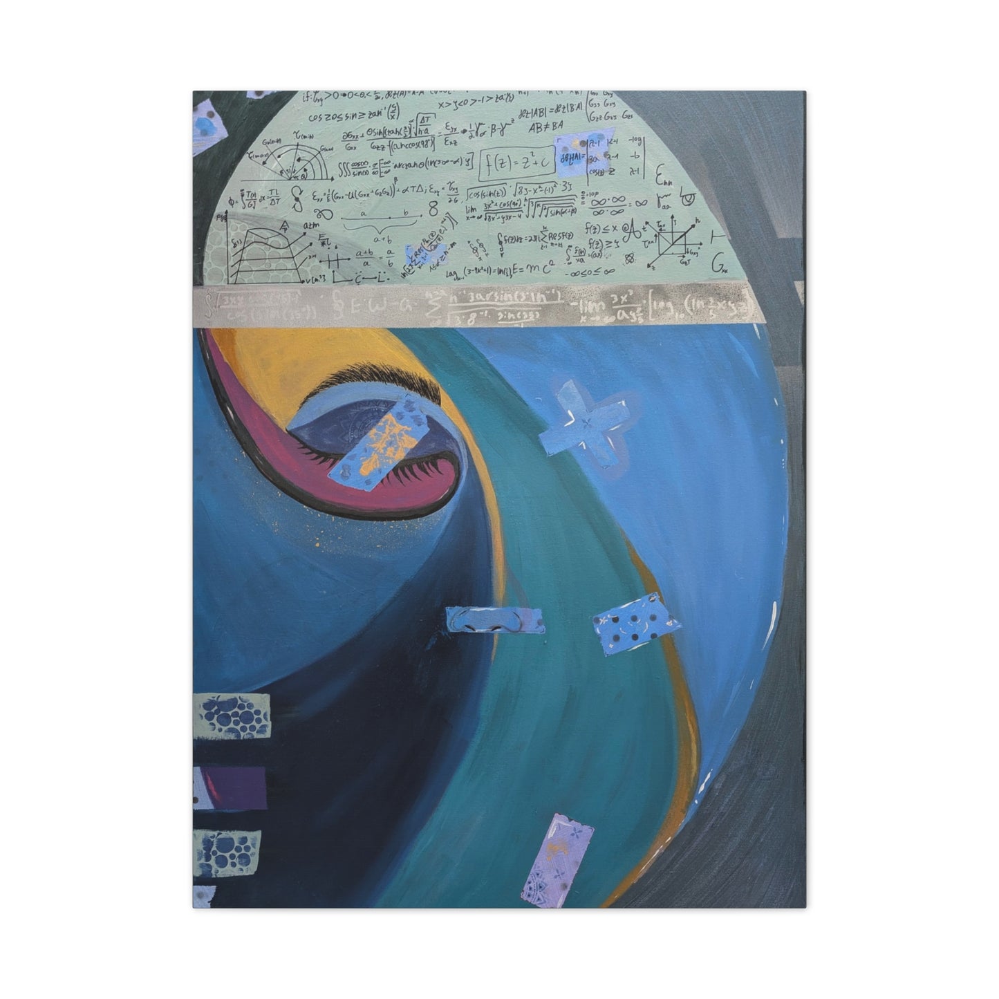 Abstract Wave Canvas Art — Stretched 0.75" with Script & Bandage Motif