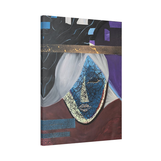 Abstract Blue Mask Canvas Print — Surreal Portrait Stretched Wall Art