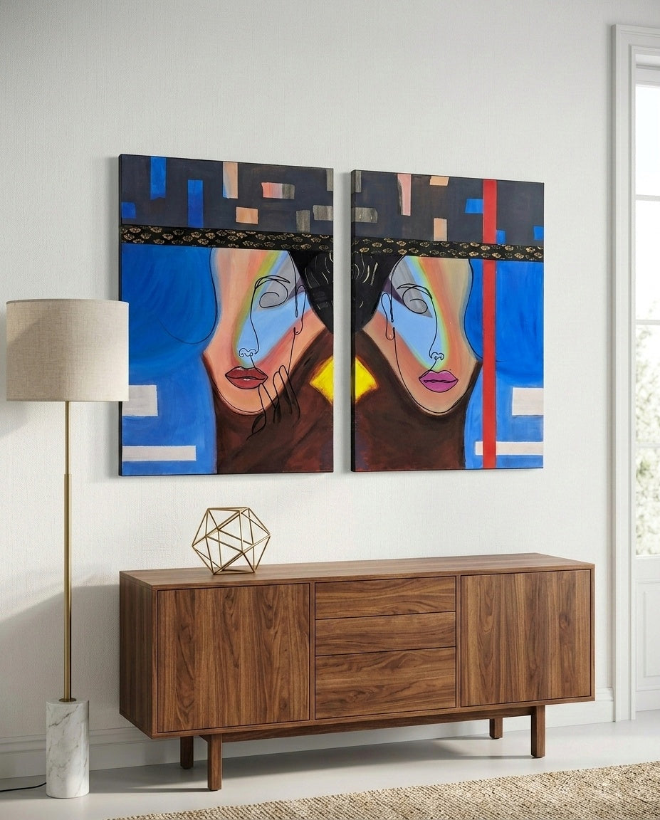 Abstract Rainbow Face Canvas Art – Modern Stretched 1.5" Wall Decor