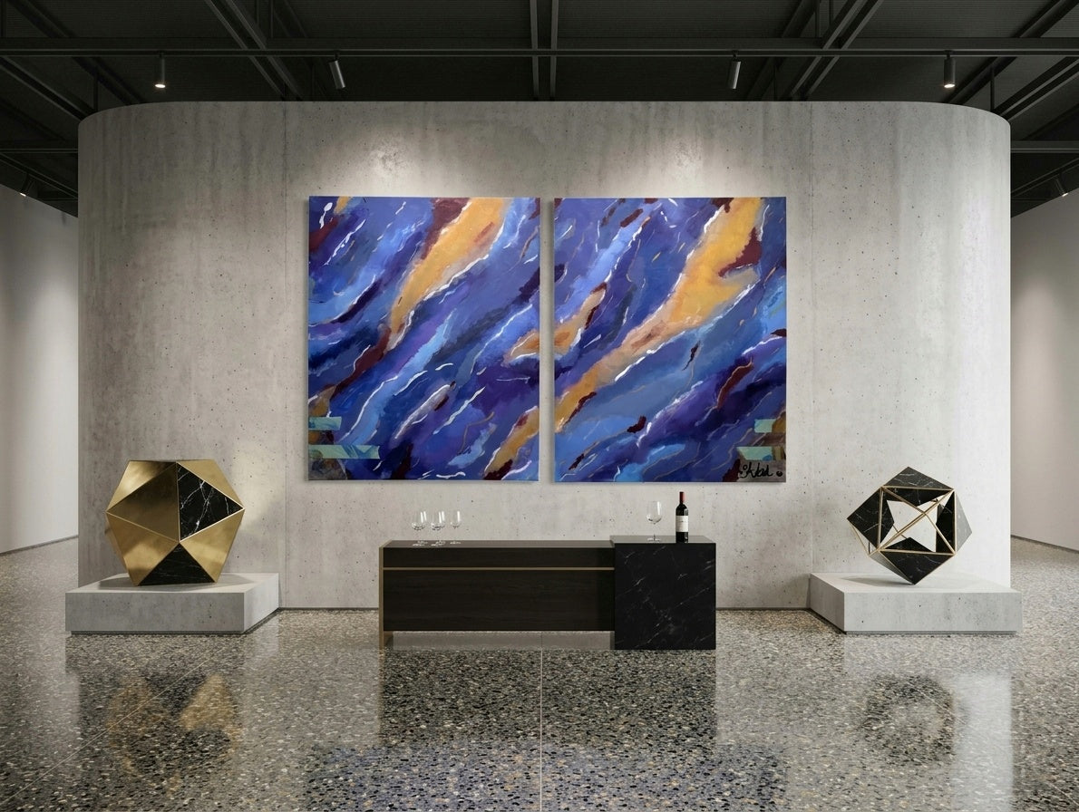 Abstract Blue & Gold Stretched Canvas Wall Art