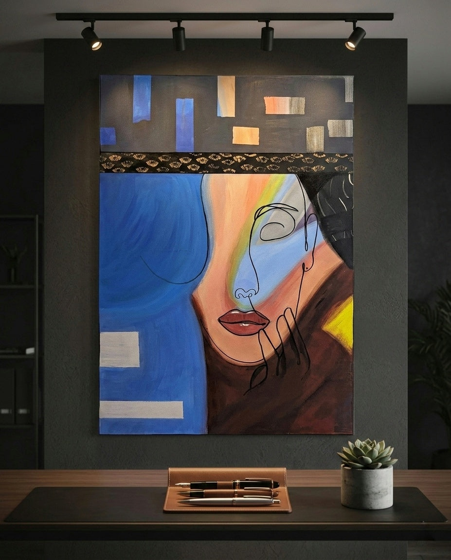 Abstract Portrait Canvas Art – Modern Colorful Face Painting on Stretched Canvas