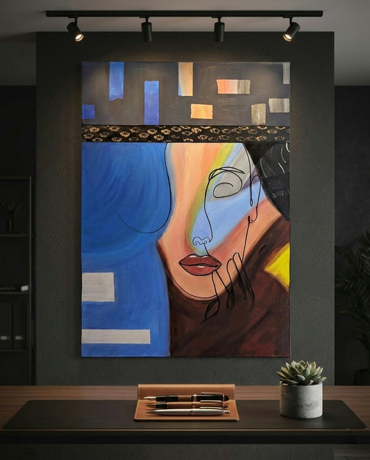 Abstract Portrait Canvas Art – Modern Colorful Face Painting on Stretched Canvas