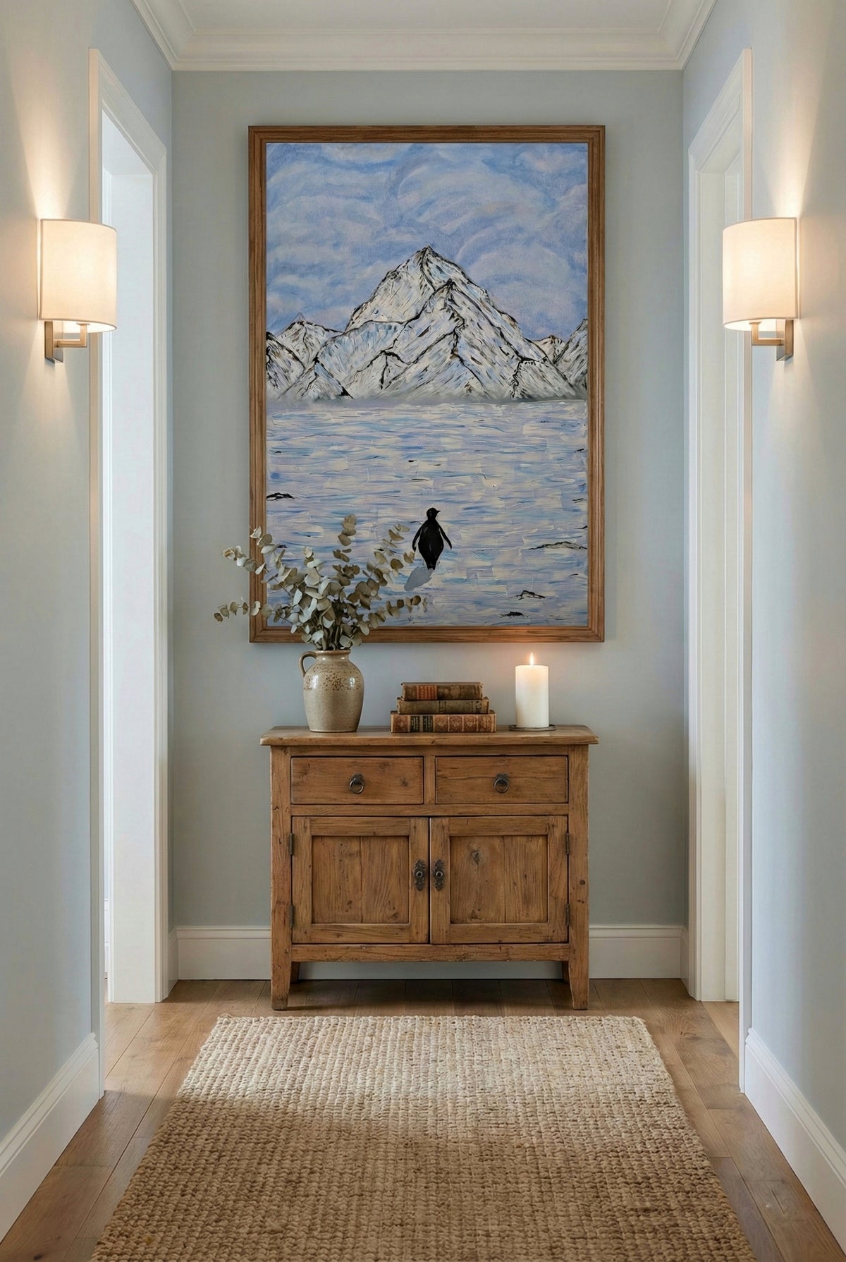 Penguin at Glacier Bay Canvas Wall Art — Arctic Mountain Landscape Print