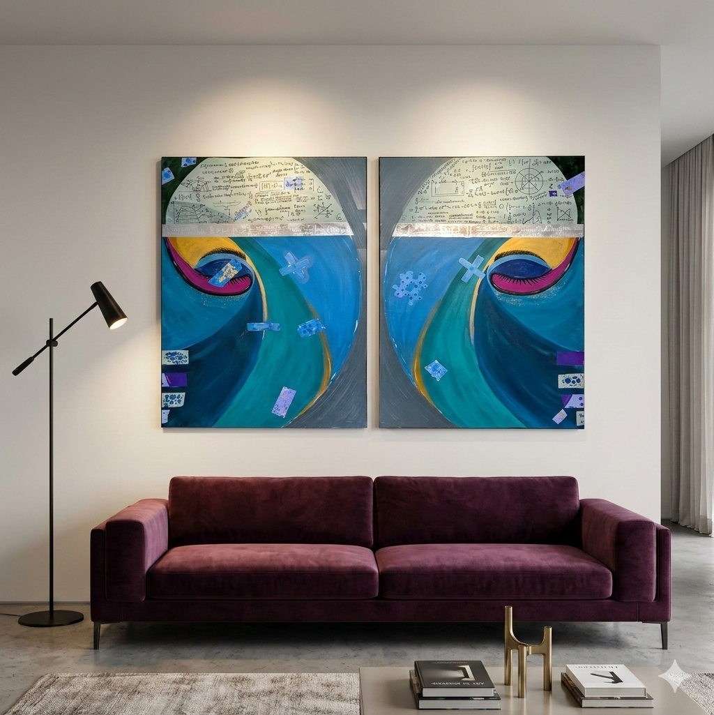Abstract Ocean Wave Canvas Art with Handwritten Notes — Stretched Wall Print