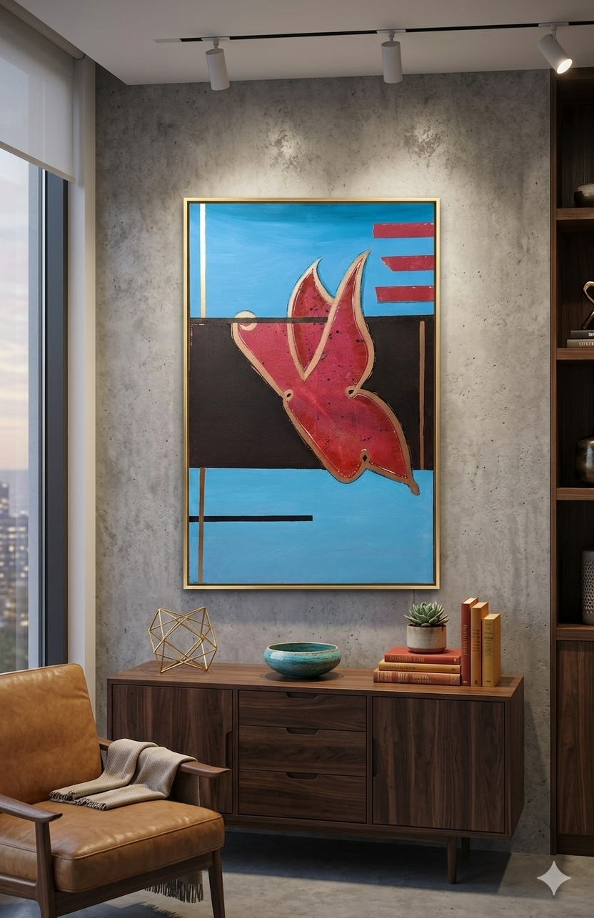 Abstract Red Bird Canvas Wall Art – Modern Geometric Stretched Canvas