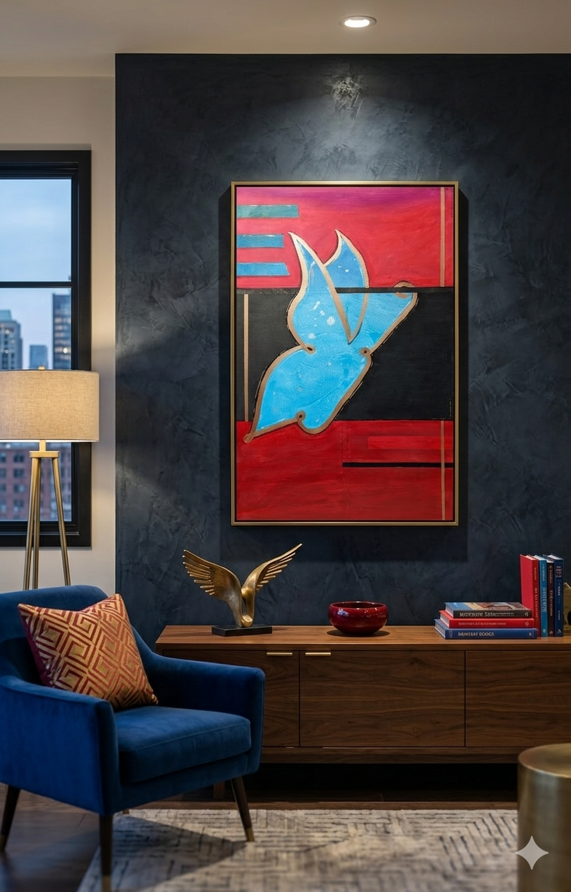 Abstract Blue Bird Canvas Wall Art – Modern Geometric Stretched Canvas (0.75")