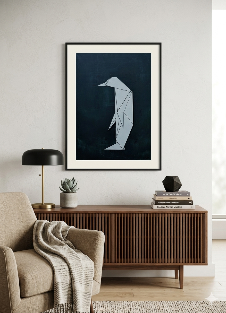 Geometric Origami Penguin Canvas Print — Modern Minimalist Wall Art