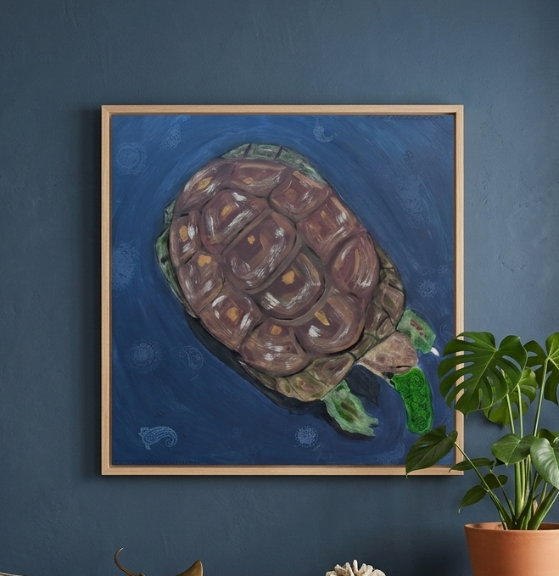 Sea Turtle Canvas Wall Art – Hand-Painted Marine Wildlife Print
