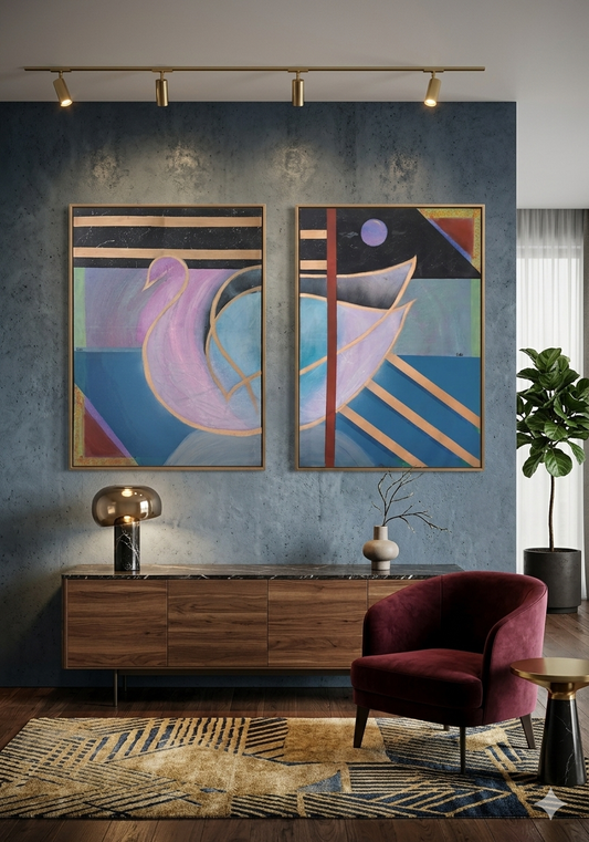 Abstract Flamingo Canvas Art - Pink Swan Stretched Canvas Wall Decor