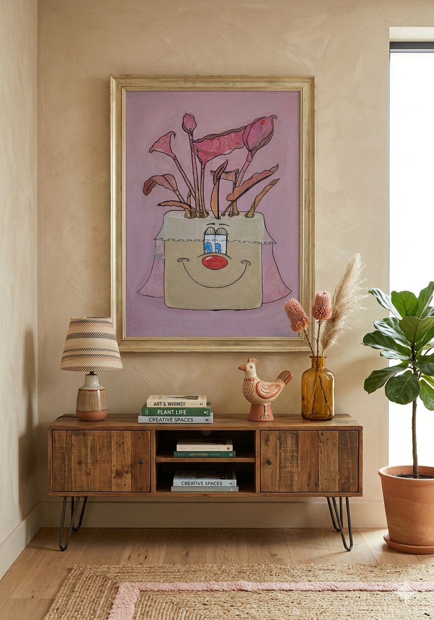 Whimsical Smiling Planter Canvas