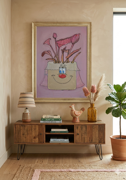 Whimsical Smiling Planter Canvas