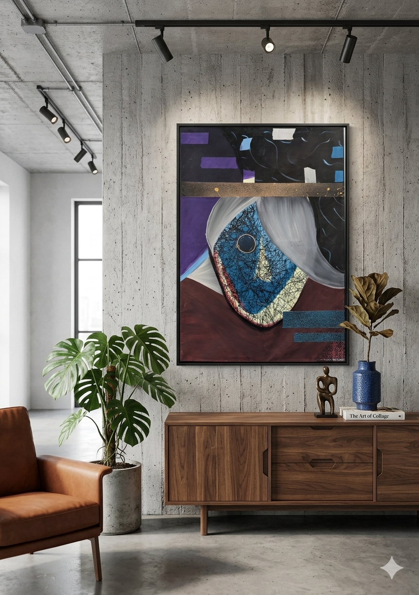Abstract Blue Mask Canvas Stretched Art Print – Surreal Portrait Wall Art