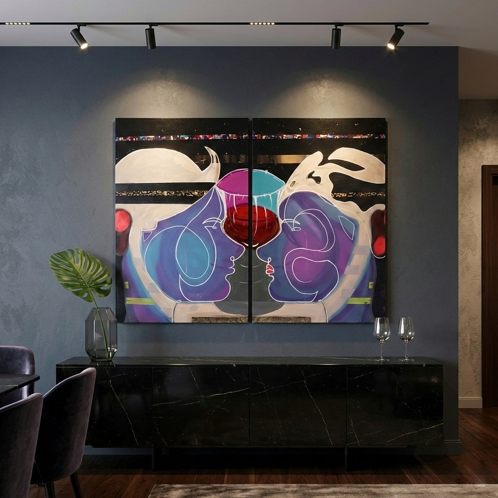 Abstract Colorful Profile Canvas Art – Modern Pop Portrait Stretched Canvas