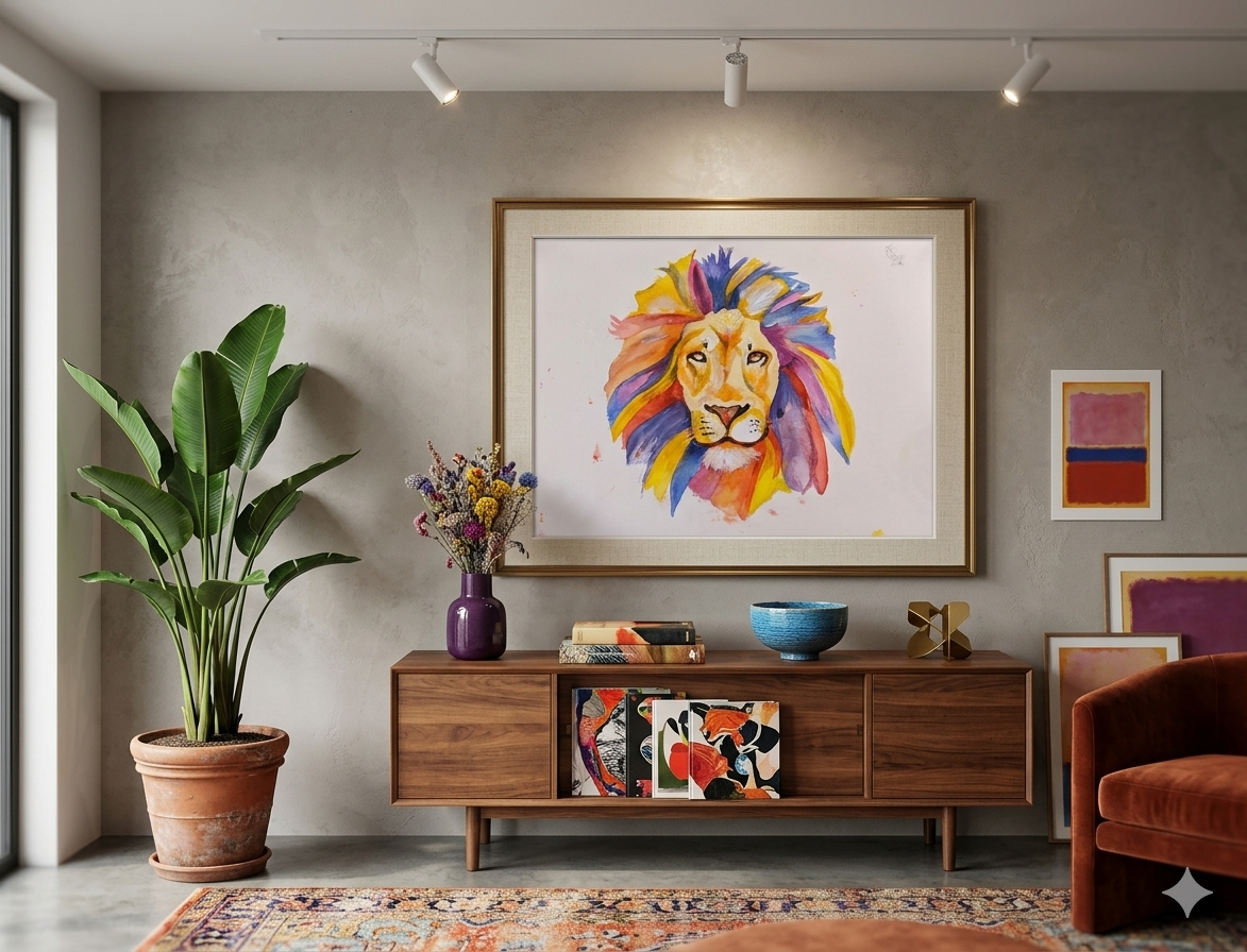 Colorful Watercolor Lion Canvas Print — Stretched Wall Art