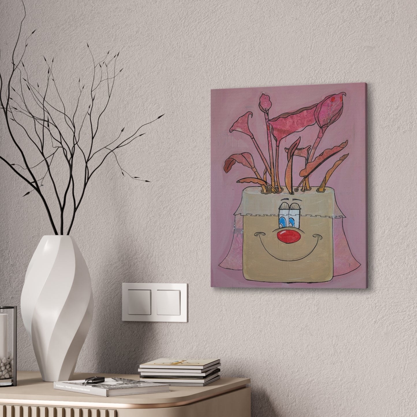 Whimsical Smiling Planter Canvas