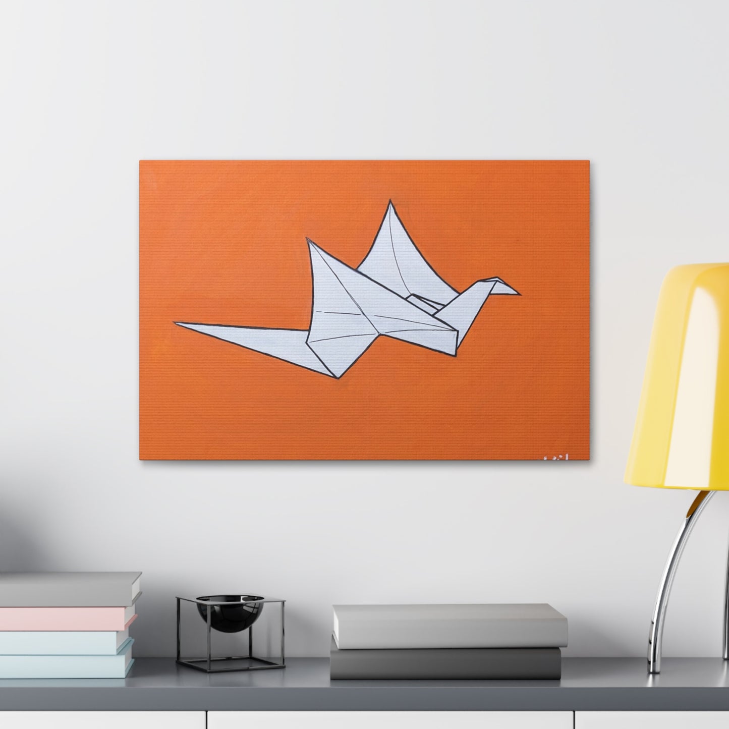 Origami Crane Canvas Wall Art — Modern Orange Stretched Canvas