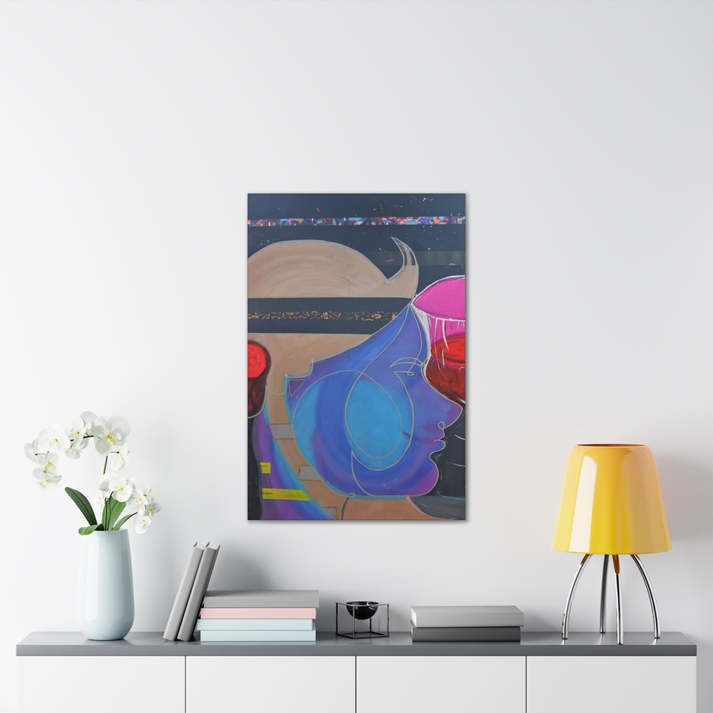 Abstract Colorful Profile Canvas Art – Modern Pop Portrait Stretched Canvas