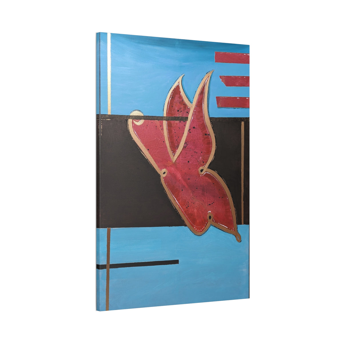 Abstract Red Bird Canvas Wall Art – Modern Geometric Stretched Canvas