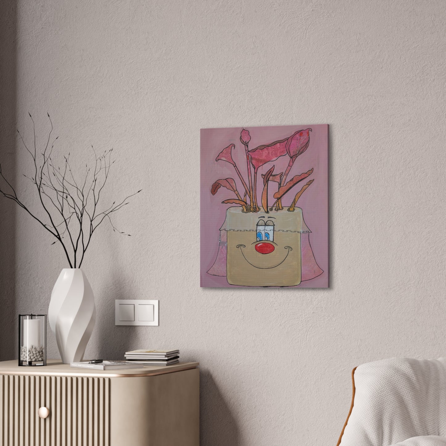 Whimsical Smiling Planter Canvas