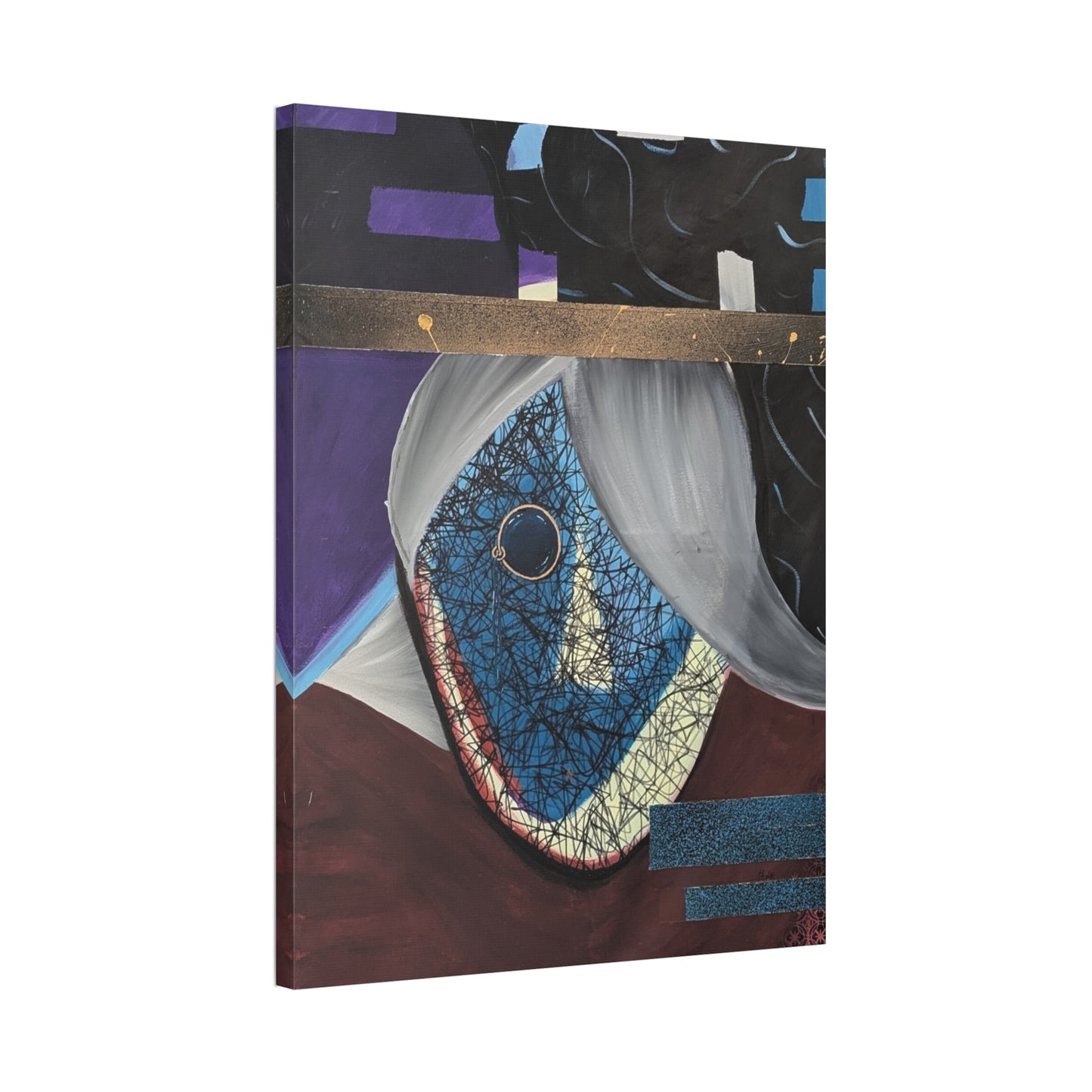 Abstract Blue Mask Canvas Stretched Art Print – Surreal Portrait Wall Art