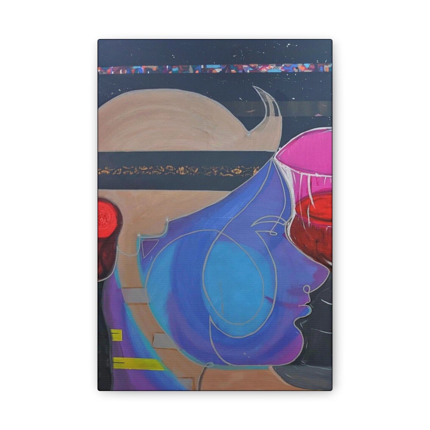 Abstract Colorful Profile Canvas Art – Modern Pop Portrait Stretched Canvas