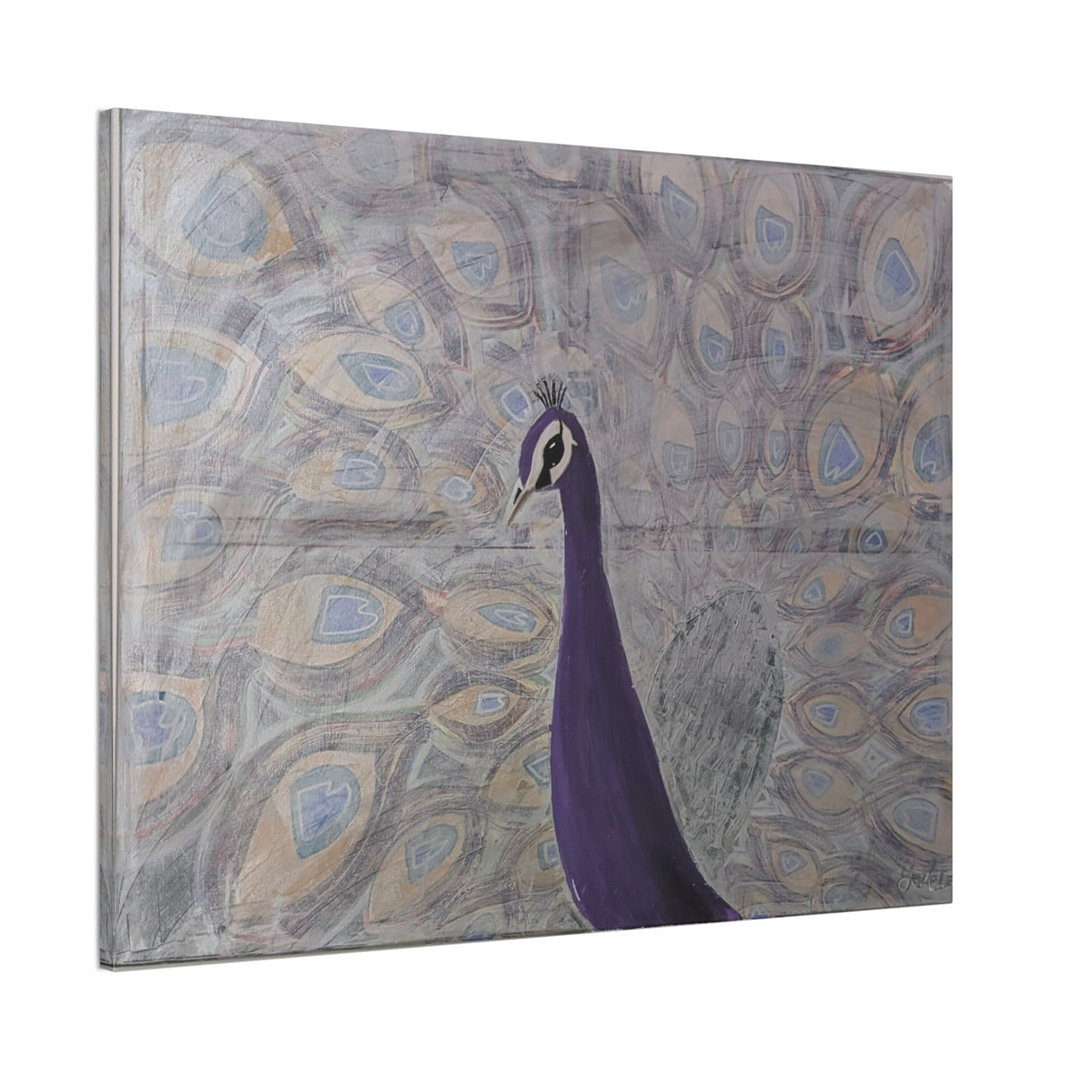 Purple Peacock Canvas Wall Art — Elegant Feather Pattern Stretched Canvas