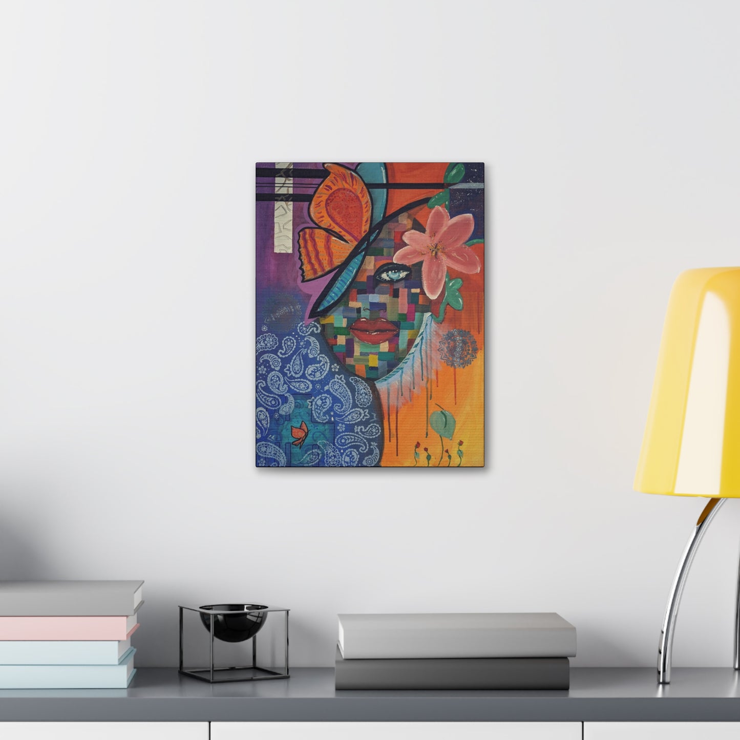 Abstract Floral Face Canvas Print – Colorful Pop Art Stretched Canvas