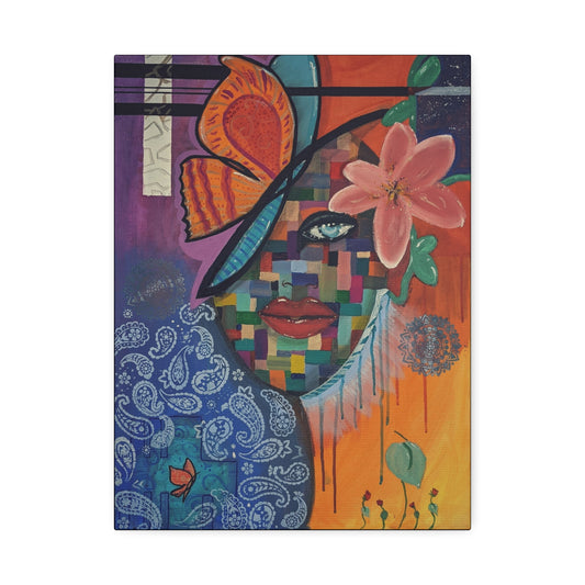 Abstract Floral Face Canvas Print – Colorful Pop Art Stretched Canvas