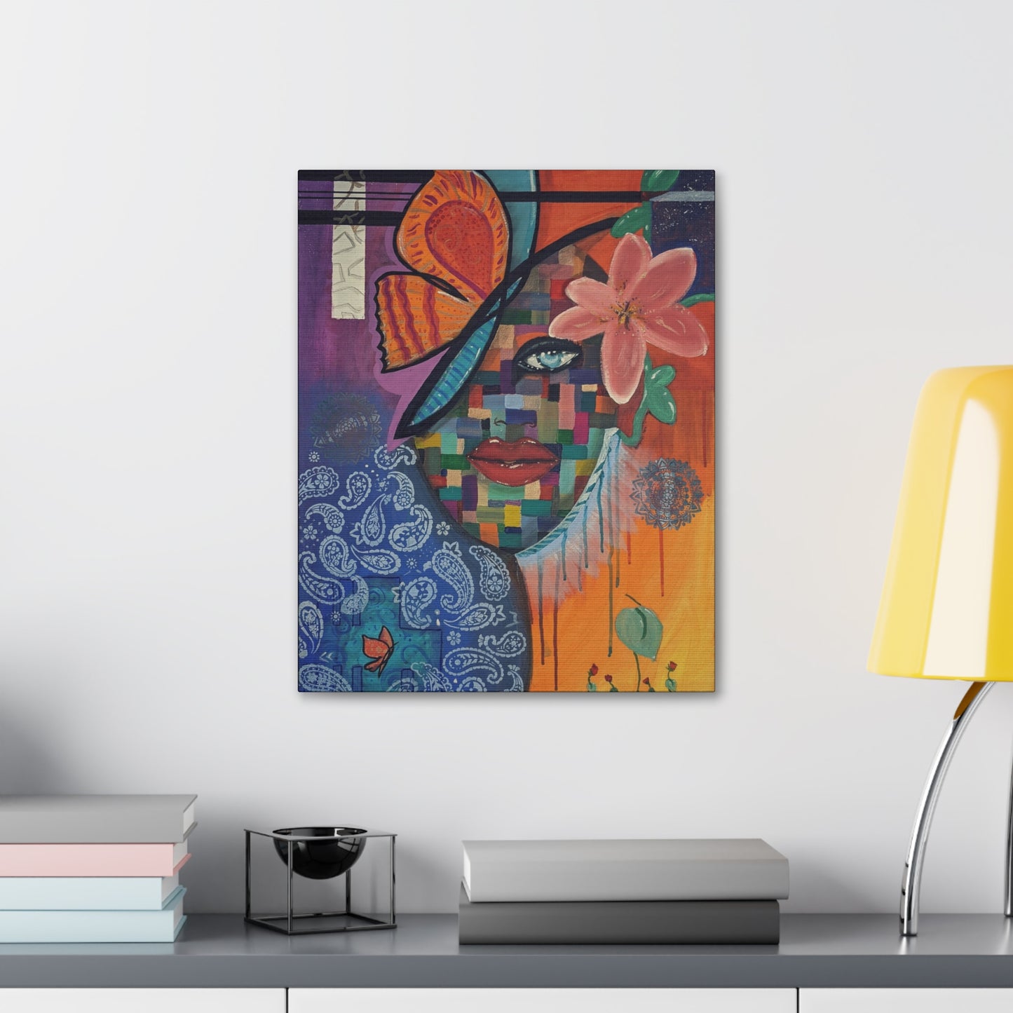 Abstract Floral Face Canvas Print – Colorful Pop Art Stretched Canvas